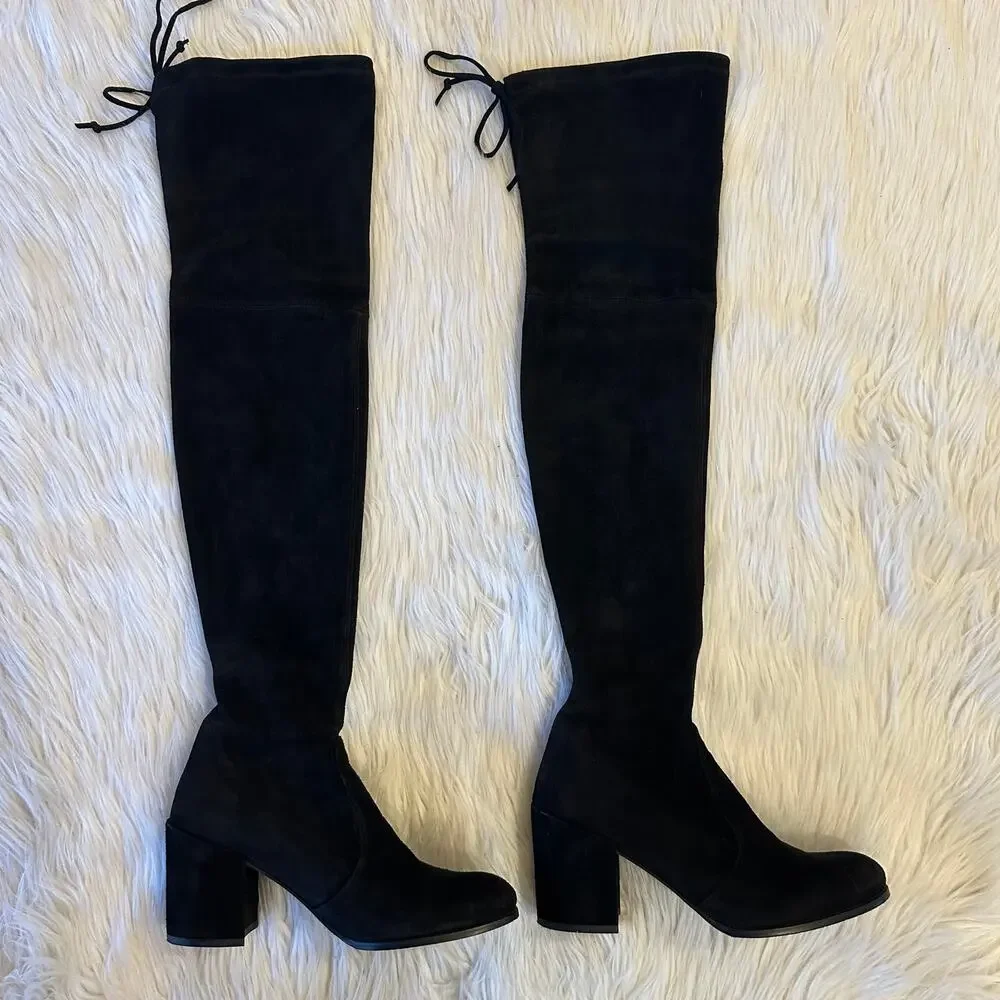 Stuart Weitzman Tieland Over The Knee High Boots Suede Block Heel Thigh High - Picture 4 of 16